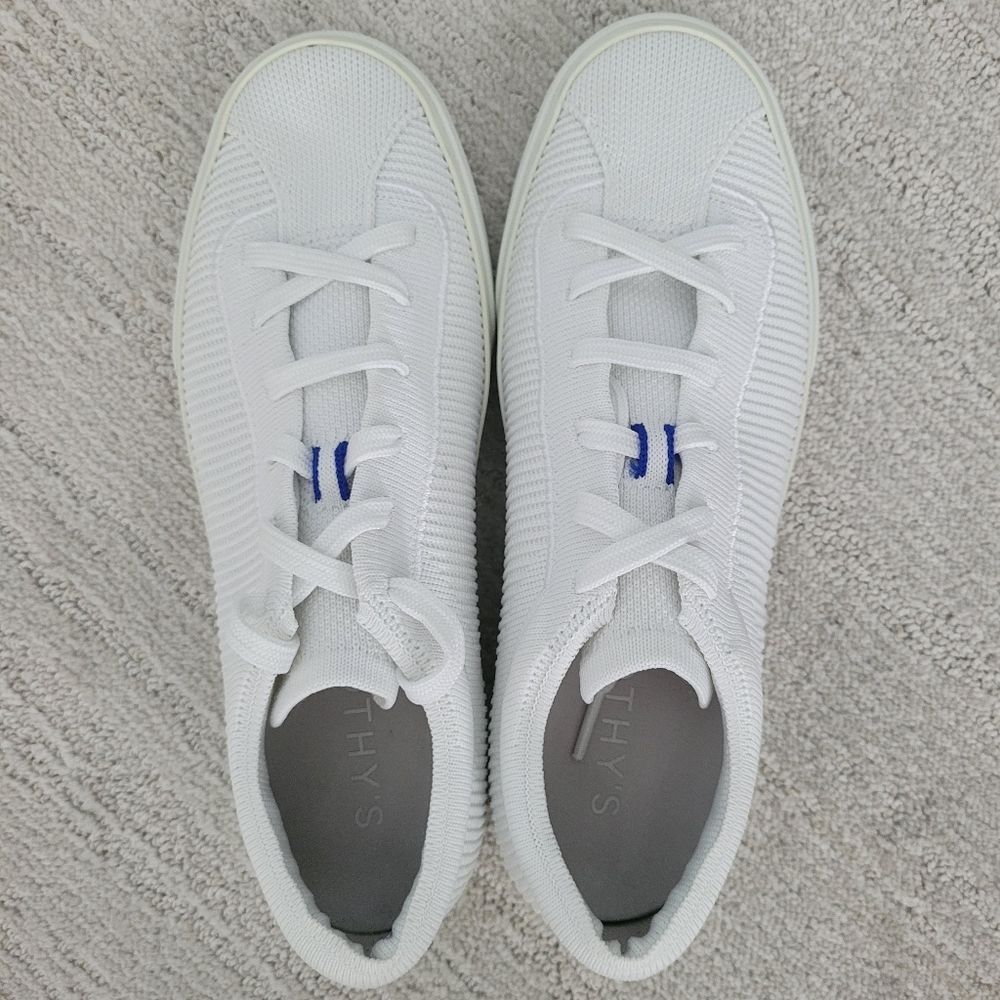 Rothys Lace Up Bright White Sneakers Size 8 - Picture 2 of 11